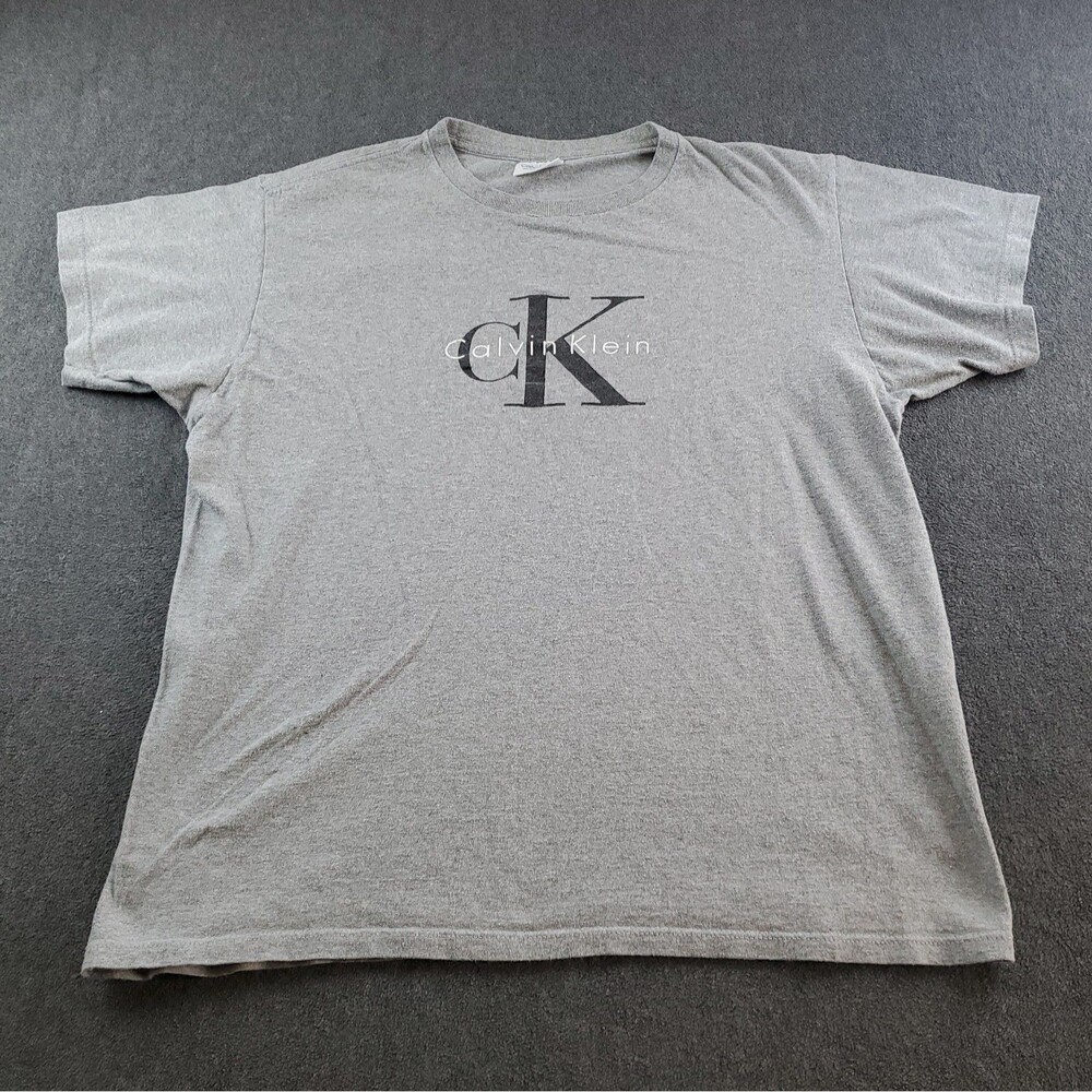Vintage Calvin Klein TShirt Large Gray Made in Usa Spell Out